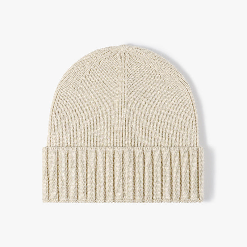 Beige classic solid ribbed cuffed beanie product view