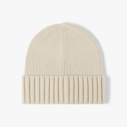 Beige classic solid ribbed cuffed beanie product view