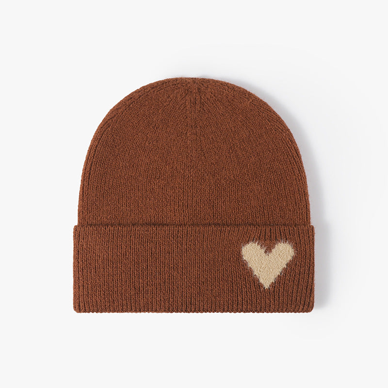 Orange Red heart accent cuffed knit beanie product view