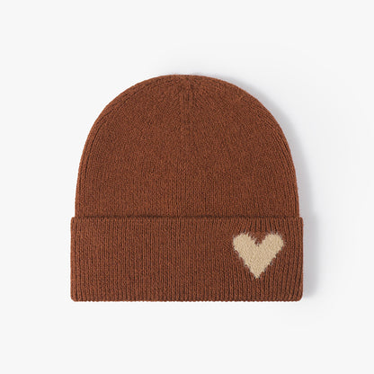 Orange Red heart accent cuffed knit beanie product view