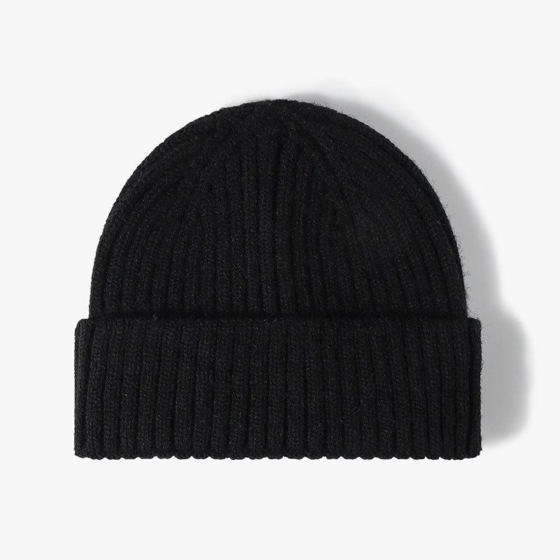Black solid ribbed cuffed knit beanie product view