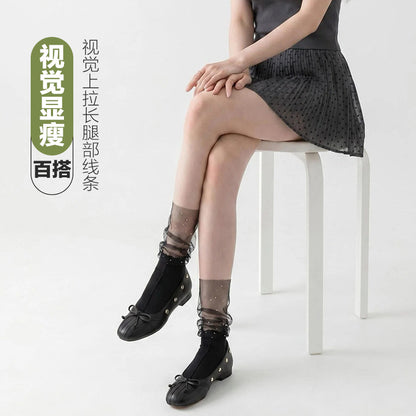 袜子女夏薄款烫钻轻奢风堆堆袜女透气轻薄网纱显瘦芭蕾风小腿袜