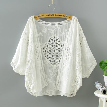 Crosa - Lace Open Front Cardigan with Batwing Sleeves