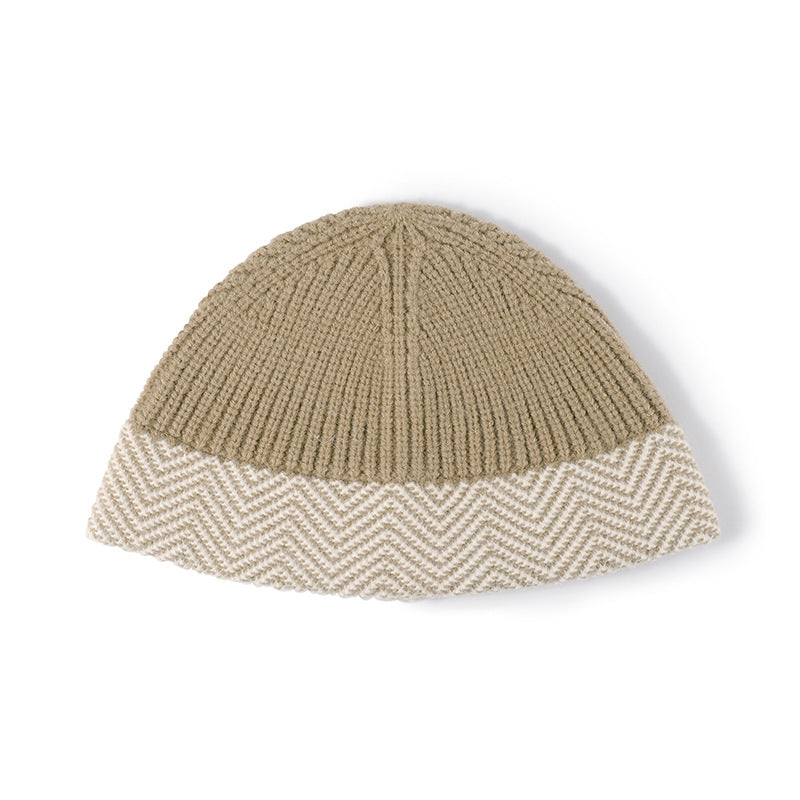 Black herringbone cuff textured knit beanie product view