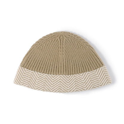 Black herringbone cuff textured knit beanie product view