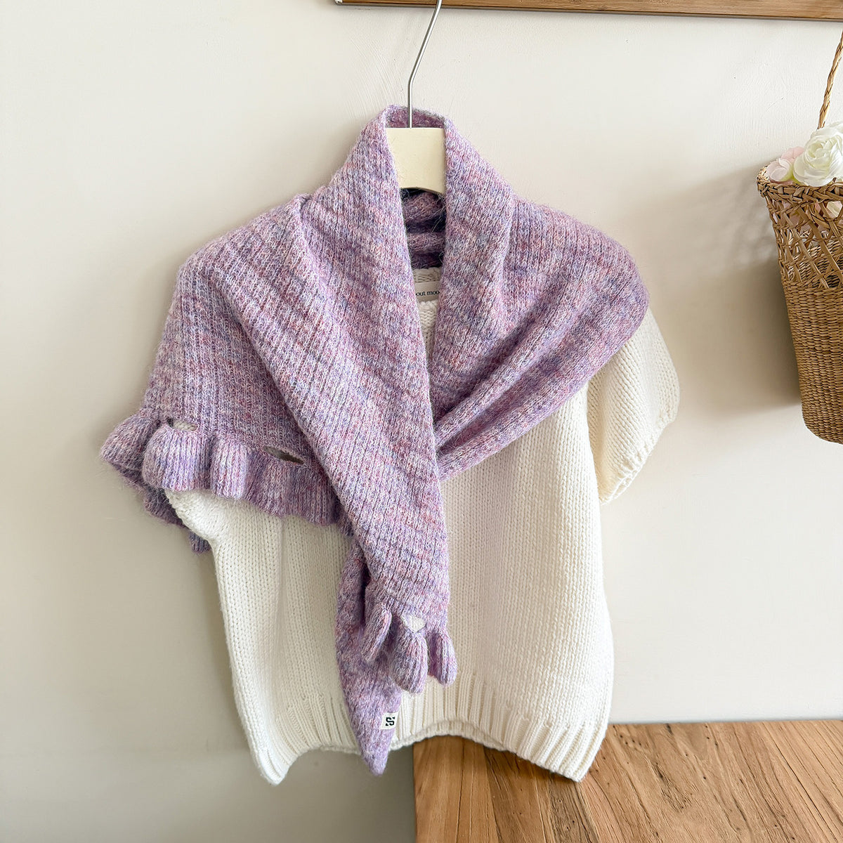 Product image for Scarvii - Fuzzy Knit Fringe Triangle Scarf (Blush Pink)