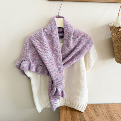 Product image for Scarvii - Fuzzy Knit Fringe Triangle Scarf (Blush Pink)