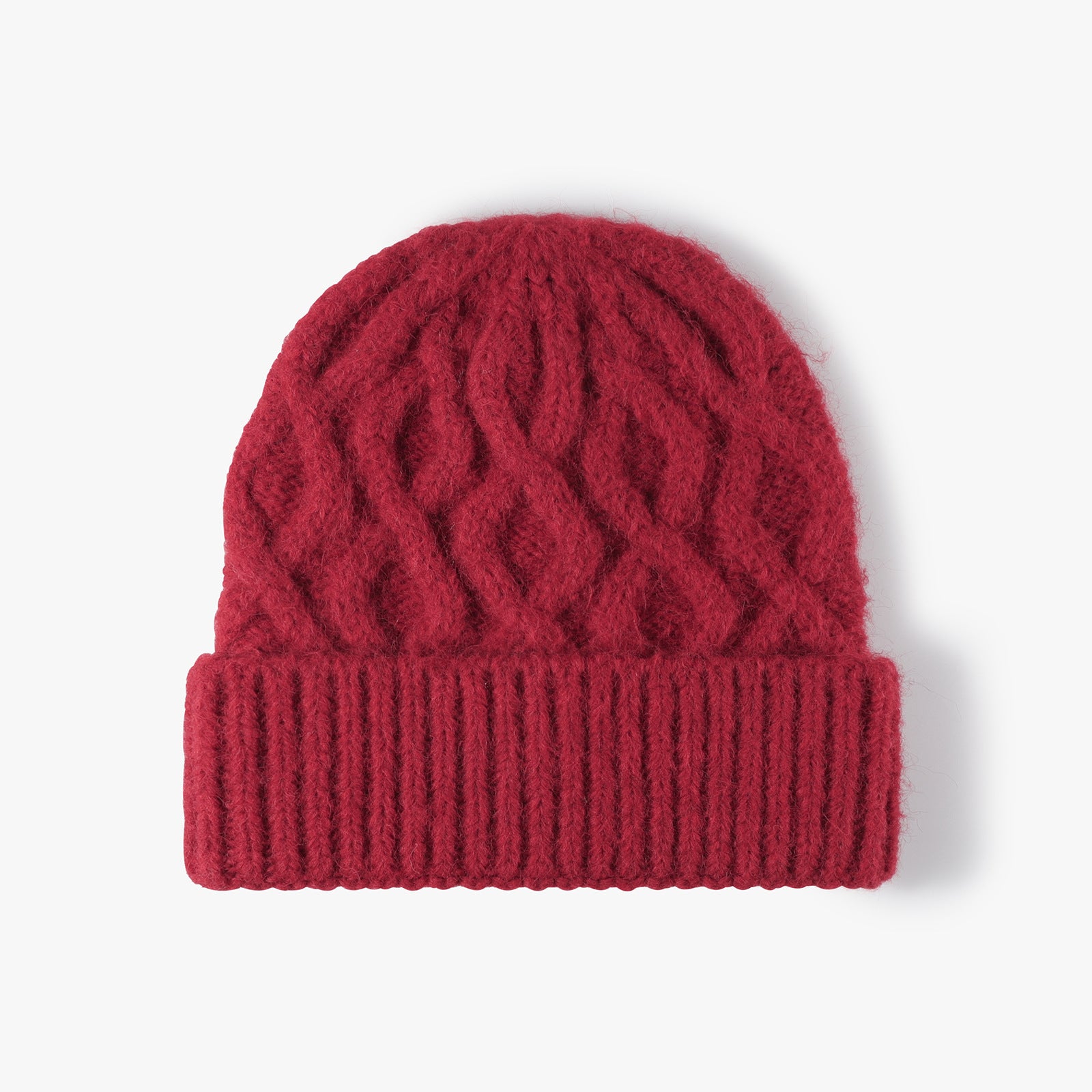 Red cable-knit cuffed beanie product view