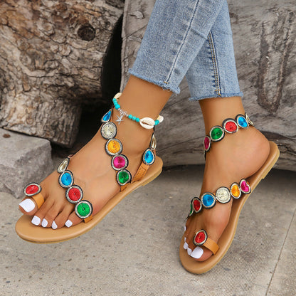 Sado Embroidered Gem Sunflower Flat Sandals additional product view