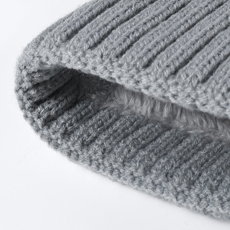 White pom-pom faux fur-lined cuffed knit beanie product view