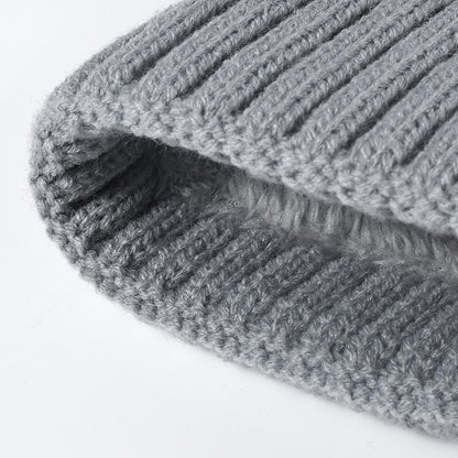 White pom-pom faux fur-lined cuffed knit beanie product view