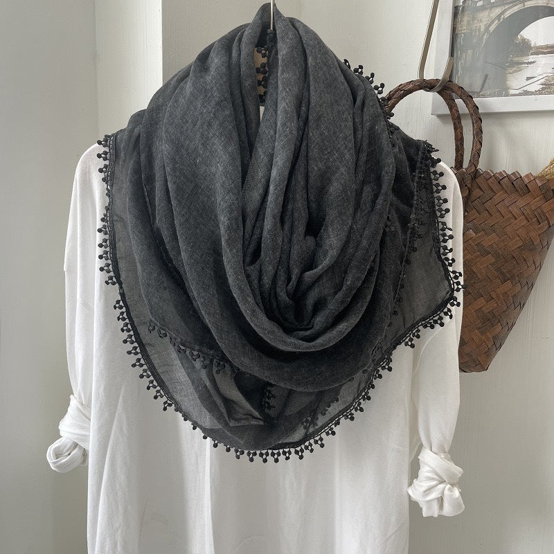 Scarvii light airy oversized solid fringe scarf image 5