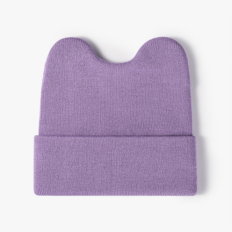 Purple rounded ear cuffed knit beanie product view