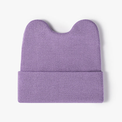 Purple rounded ear cuffed knit beanie product view