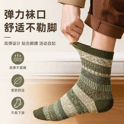 新款男士中筒袜秋冬款双针双路复古民族风亲肤保暖棉袜潮流长袜