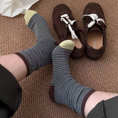 秋季袜子女复古学院风撞色条纹女袜百搭中筒潮袜ins韩系堆堆袜