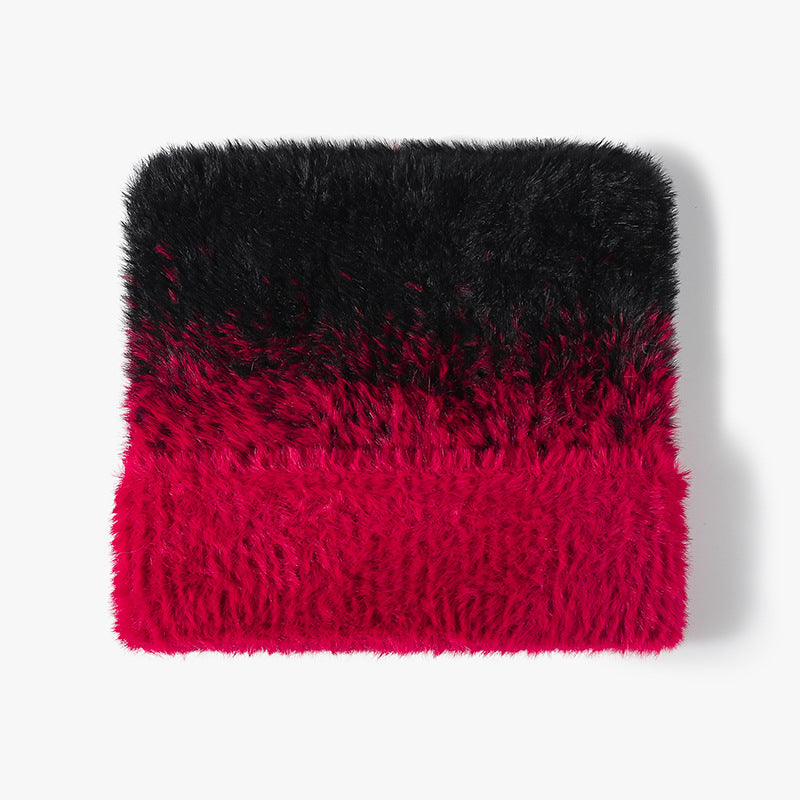 Burgundy fuzzy gradient knit beanie product view
