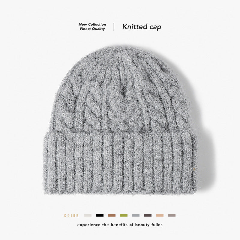 White cable-knit wool-blend cuffed beanie product view