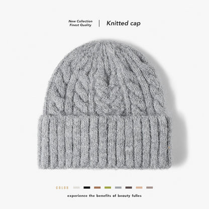 White cable-knit wool-blend cuffed beanie product view