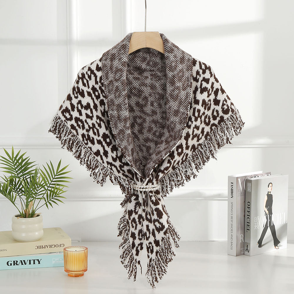 Product image for Scarvii - Leopard Print Fringed Scarf (Brown)