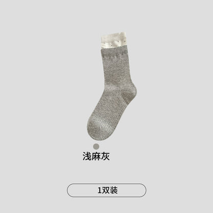 CHEEMY FREE秋冬新韩系公主风立体花边中筒袜子女布标简约堆堆袜