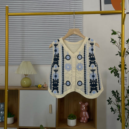 Crosa - Vintage Openwork Crochet Floral Vest