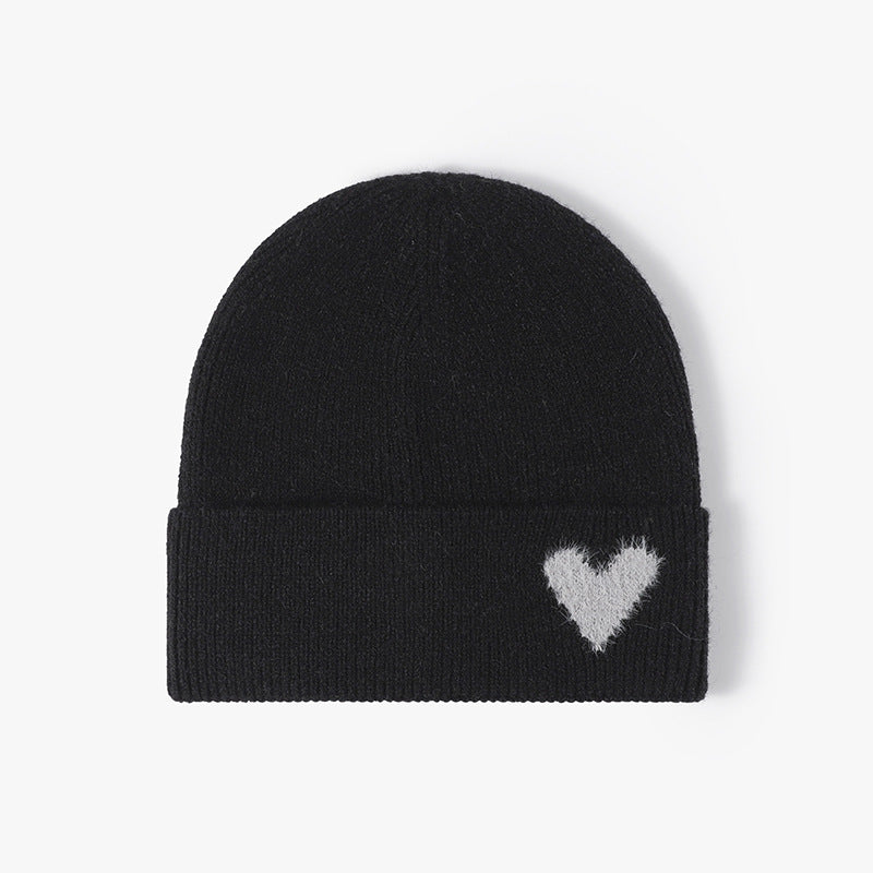 Black heart accent cuffed knit beanie product view