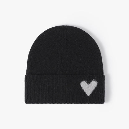Black heart accent cuffed knit beanie product view