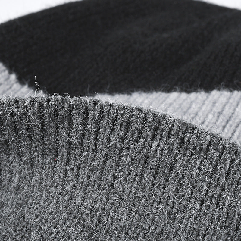 Navy colorblock faux fur-lined cuffed knit beanie product view