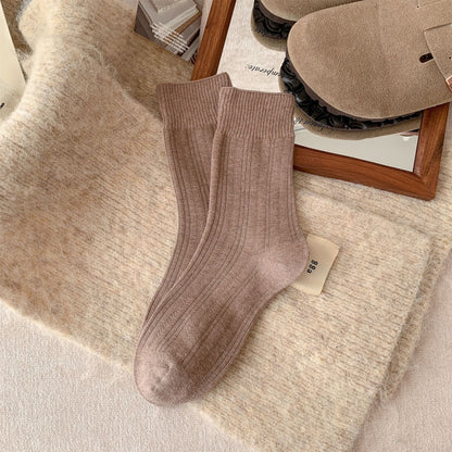 燕麦色袜子女秋冬棉袜百搭ins韩系奶茶堆堆袜女纯色无骨中筒长袜