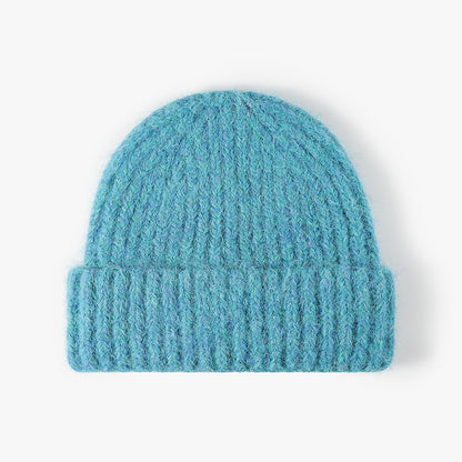Lake Blue heathered wool ribbed cuffed knit beanie product view