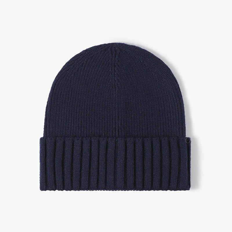 Navy classic solid ribbed cuffed beanie product view