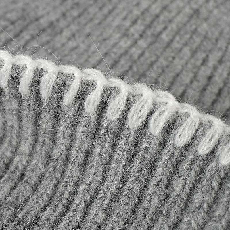 Navy contrast-stitch cuffed knit beanie product view