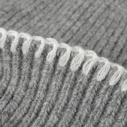 Navy contrast-stitch cuffed knit beanie product view