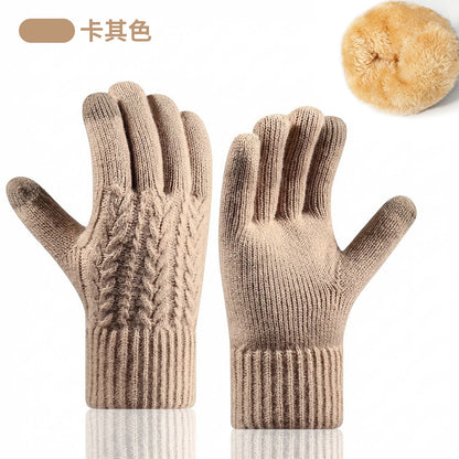 新款保暖触屏手套女士秋冬季款加绒加厚双层防寒户外骑行针织手套