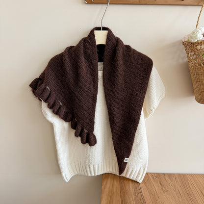 Product image for Scarvii - Fuzzy Knit Fringe Triangle Scarf (Dark Coffee)