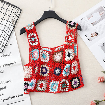 Crosa Boho Crochet Camisole Tank Top displayed on hanger against white background