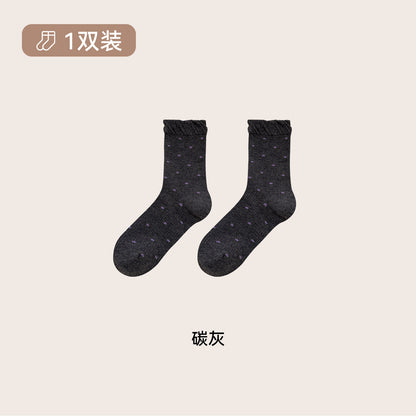 CHEEMY FREE复古小星星甜美木耳边泡泡花边中筒袜子女秋冬堆堆袜