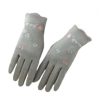 Gloving - Embroidered Heart Extended-Cuff Gloves