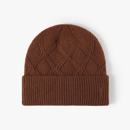 Caramel cable diamond faux rabbit knit beanie product view