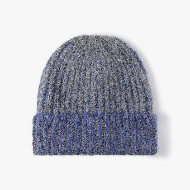 Blue two-tone ribbed cuffed beanie product view
