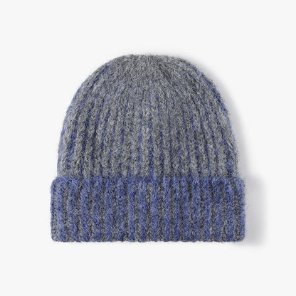 Blue two-tone ribbed cuffed beanie product view