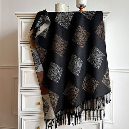 Product image for Scarvii - Diamond Paisley Twisted Fringe Scarf (Black)