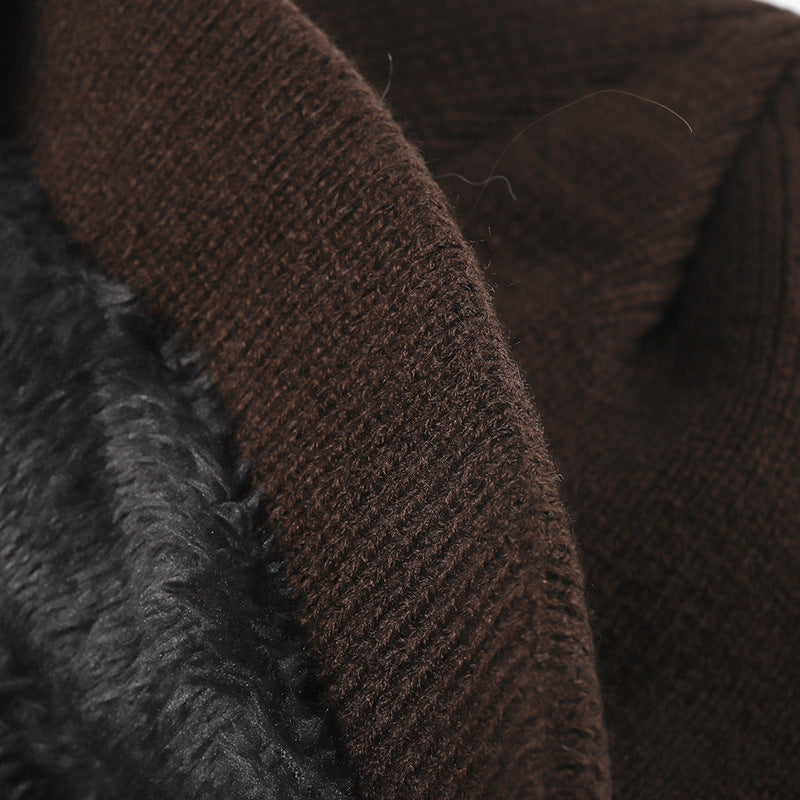 Navy contrast dash fleece-lined knit beanie product view