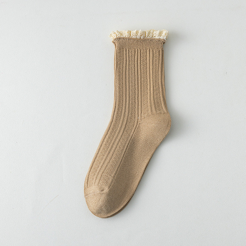Rufia - Lace Trim Soft Knit Crew Socks