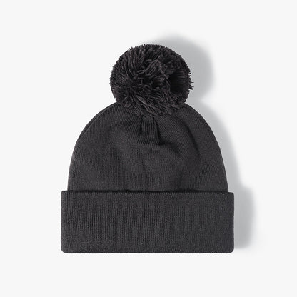 Gray plush lined pom cuffed knit beanie product view