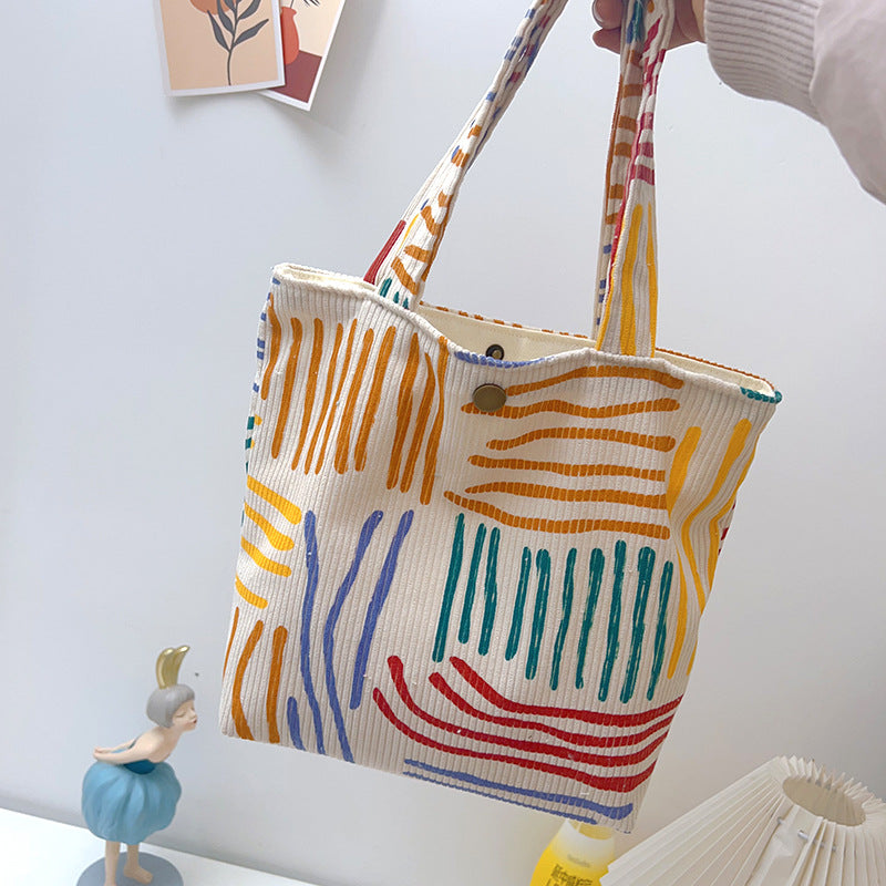 Colorful Striped Corduroy Tote Bag