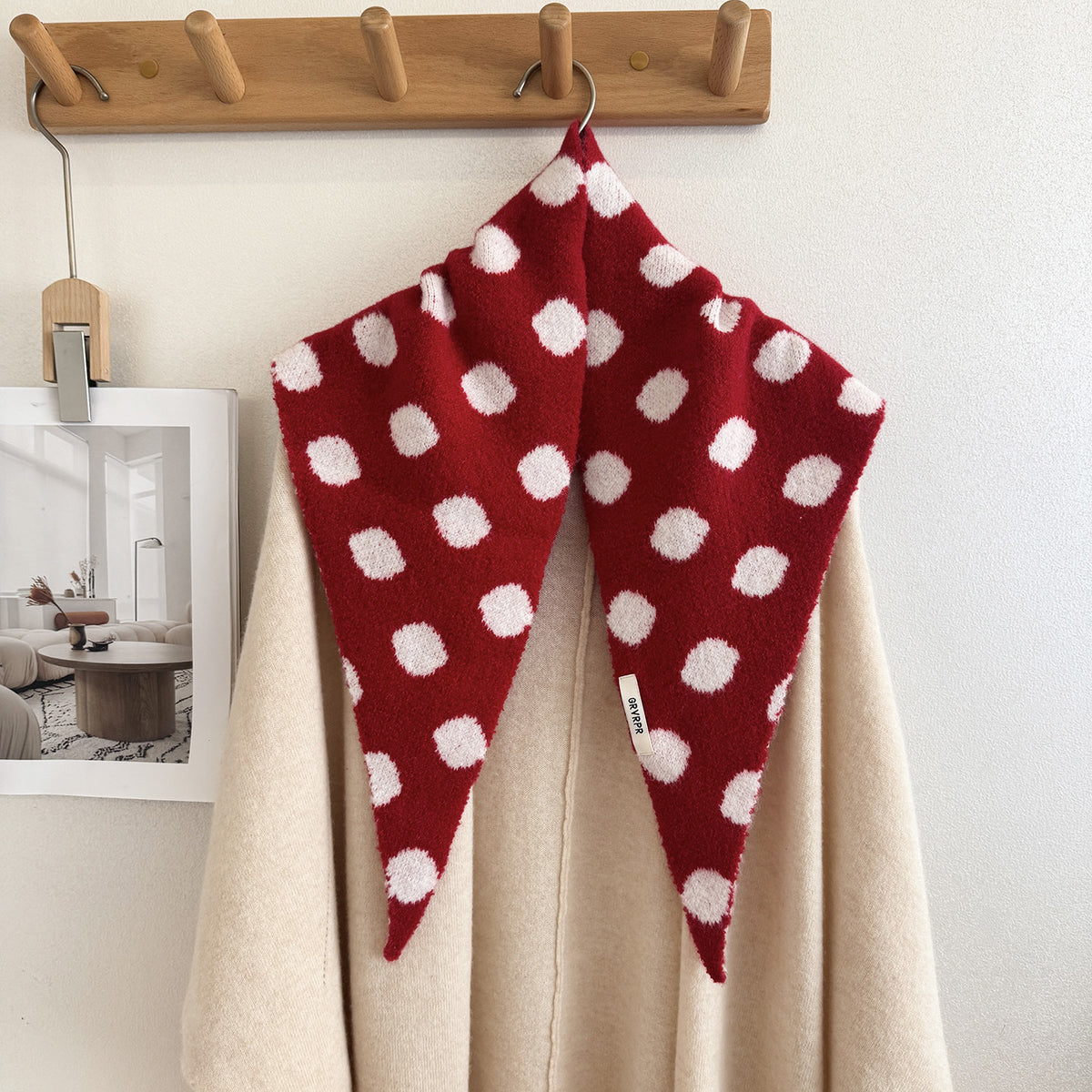 Product image for Scarvii - Fuzzy Polka Dot Triangle Scarf (Red)