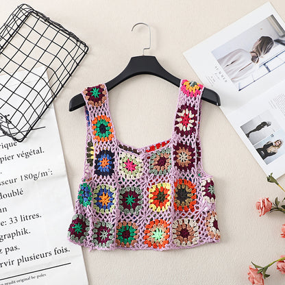 Close-up of strap attachment on Crosa Boho Crochet Camisole Tank Top