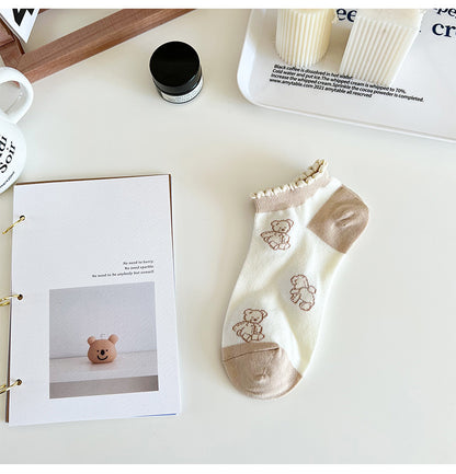 Rufia - Cute and Sweet Brown Bear Ankle Socks